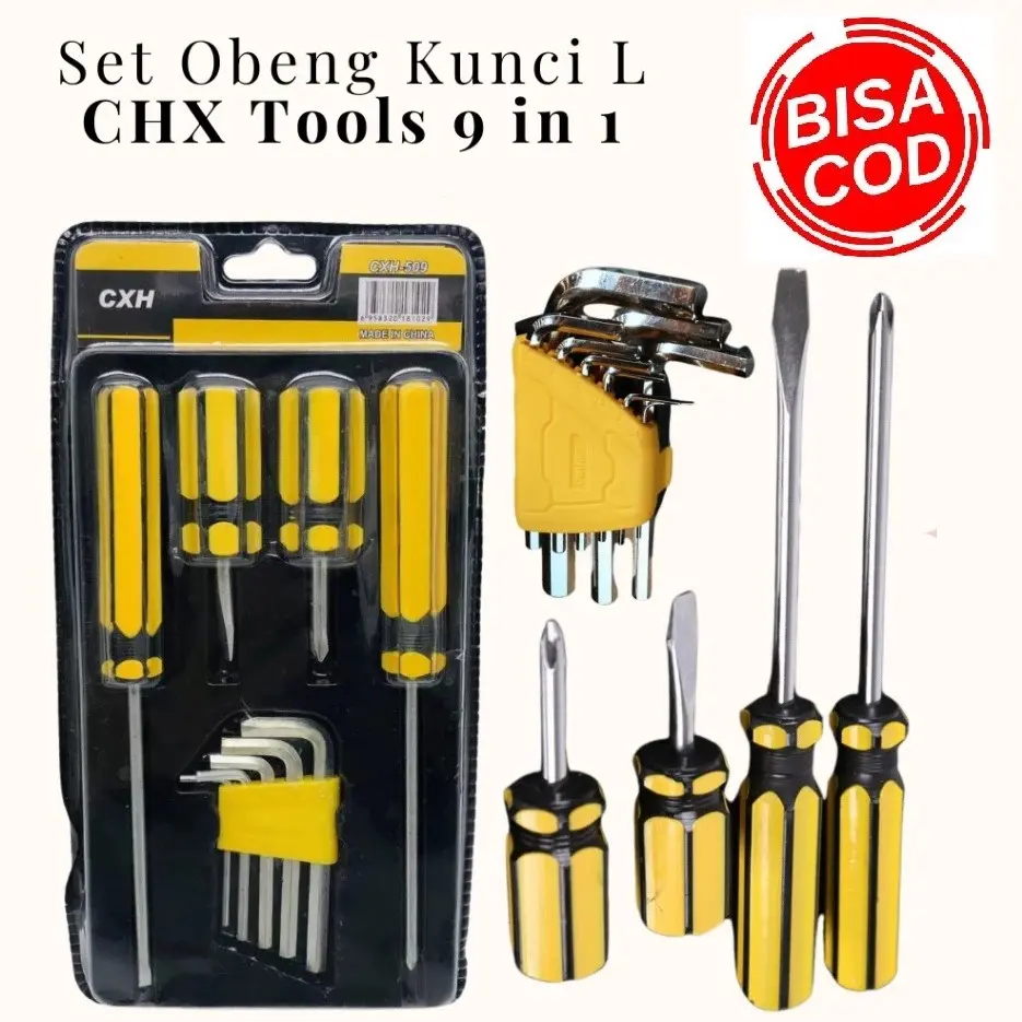 Set Paket Obeng Kunci L Tools 9 Pcs Hexagonal Screwdriver