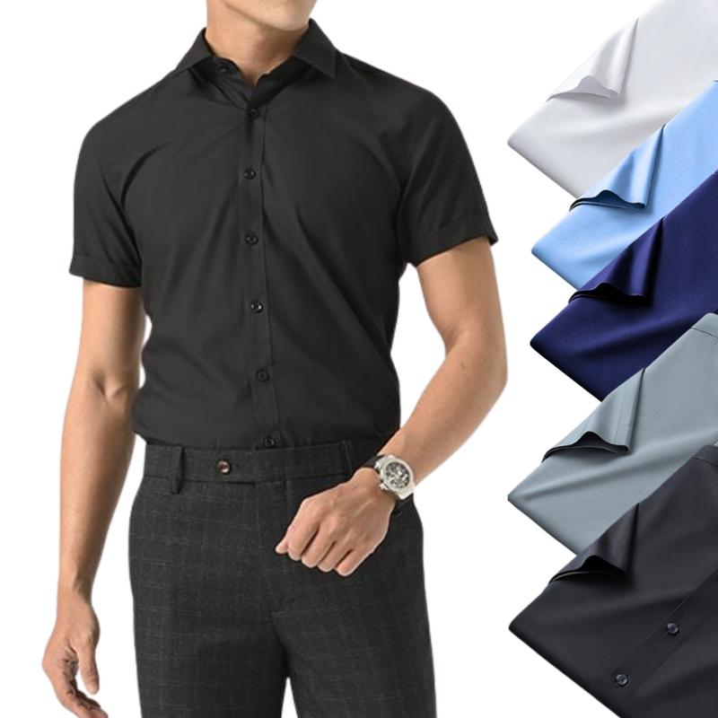  Áo Sơ Mi Nam Nữ Tay Ngắn Chất Liệu Lụa Trơn Mềm Mịn Form Thoải Mái Kiểu Dáng Cổ Đức Thanh Lịch Trẻ Trung Hiện Đại 