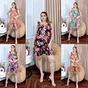 ONESET PENDEK RAYON SANTUNG ADEM SETELAN BAJU PIYAMA TIDUR WANITA MOTIF MAWAR LD 120