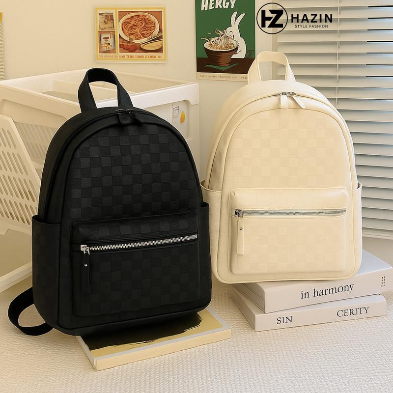 Balo da PU Hazin đi học đi chơi kiểu dáng Basic cho nam nữ, 38x32x15 cm Backpack da balo BL 661 balo  da  caro