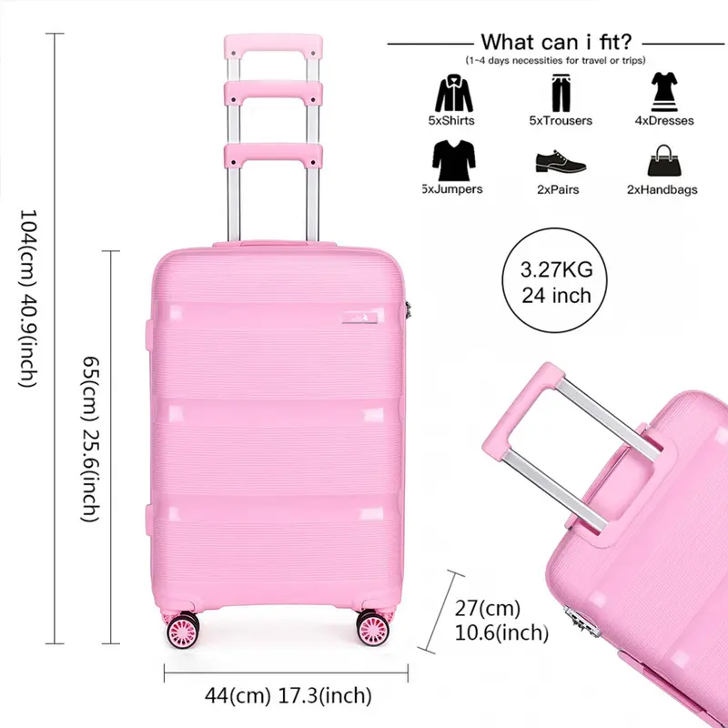 SEA CHOICE Koper Set 20+24+28 inch Kabin Large Bagasi Travel Tas, PP Hardcase, Lightweight, TSA Lock 7