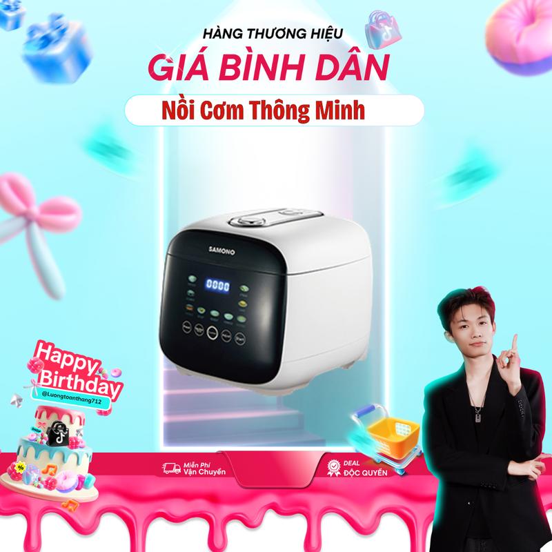 Deal Độc Quyền x LƯƠNG TOÀN THẰNG Samono nồi cơm mini 1 lít thông minh có 10 chức năng điều chỉnh 10 chức năng giảm đường và thao tác giọng nói SW-RCED10 White