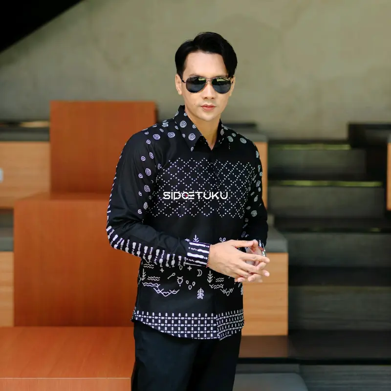 EILA HITAM baju batik pria lengan panjang slimfit premium full furing 4