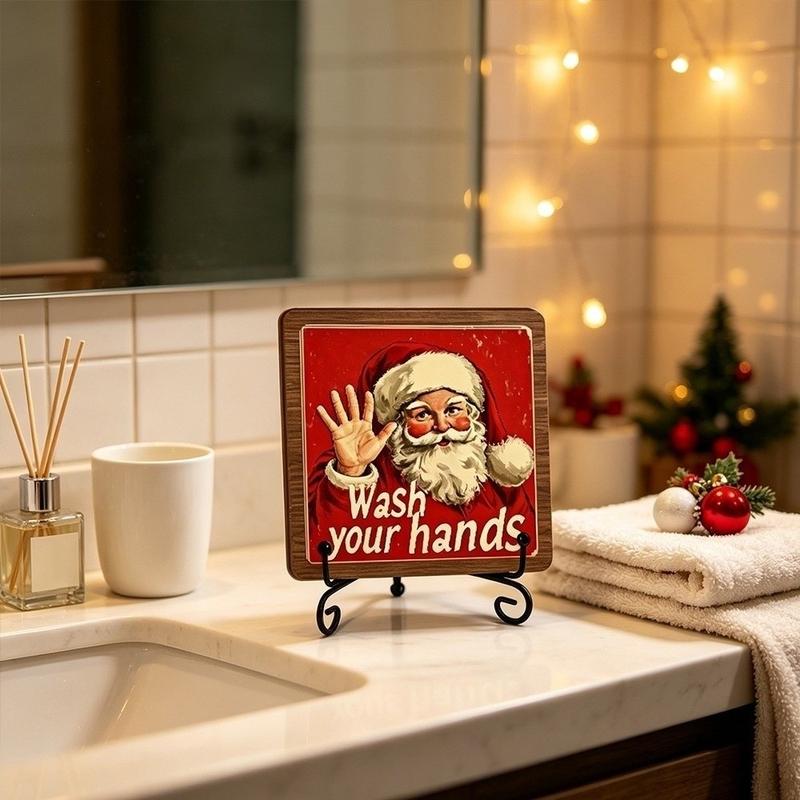 Không khí Gỗ Đồ trang trí Giáng sinh 2D phẳng Trang trí nhà cửa Đồ trang trí hình ông già Noel. Phong cách mộc mạc Người tuyết Biển hiệu trang trí Giáng sinh Phòng tắm