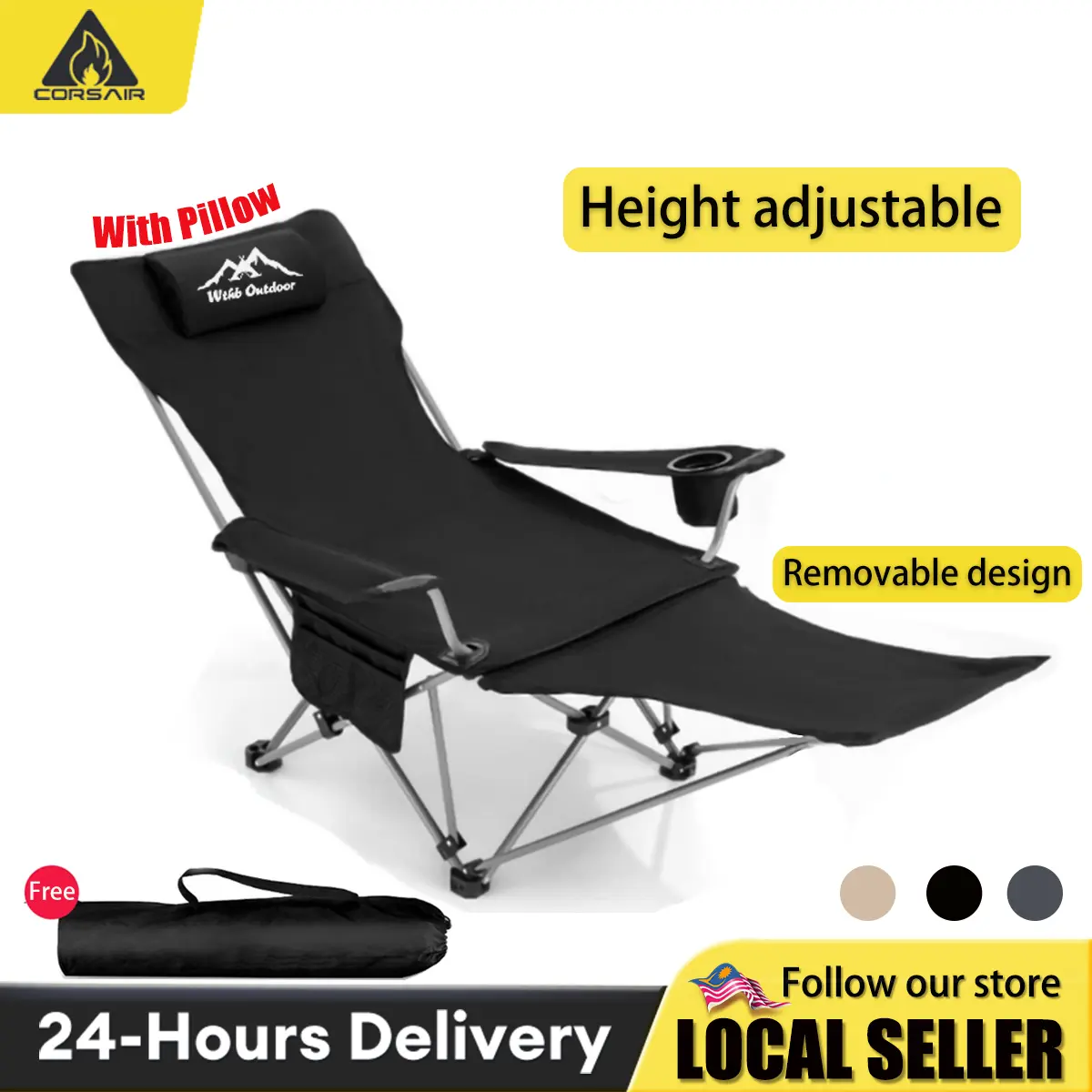 【Ramadan&Raya】Foldable Chair Light-Weight Outdoor Camping Chair  Reclining Camping Chair with Leg Rest Folding Recliner Lazy Chair  Lazy Chairs  Outdoor Beach Fishing Stool