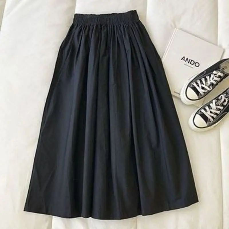 ROK JACKLYN SKIRT HS KATUN LINEN PINGGANG KARET Rok Wanita Terbaru 2023 Rok Katun Skirt Panjang 64 cm Korean Style Rok Motif Kotak Rok Panjang Kekinian Rok Polos Rok Rample BEST SELLER Ready Stok Putih Hitam Navy Moka 1