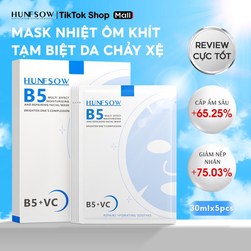  Hunfsow Mặt Nạ Chăm Sóc Dưỡng Ẩm B5 HUNFSOW 30ml 5 miếng 1 hộp Chứa axit hyaluronic Cấp nước tầng sâu Nâng tông Làm sáng da 