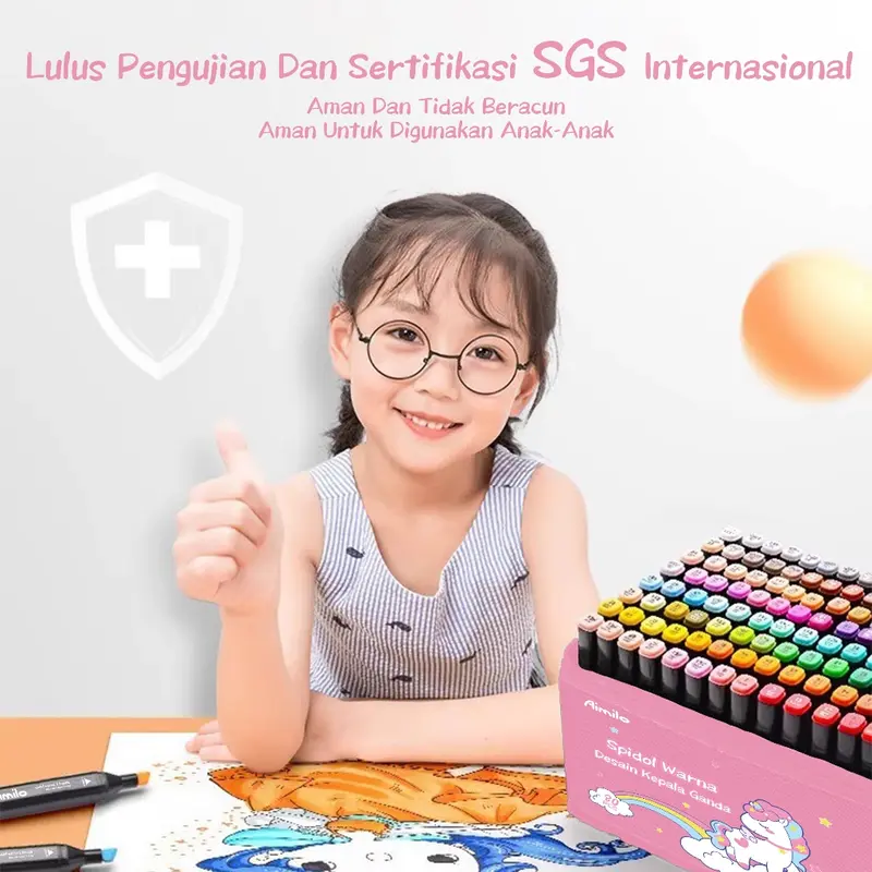 [READY] Aimilo Spidol Warna Warni 1 Set Kemasan Kartun Sketch Marker 2 Tip Touch Marker 48/60/80 Warna 2