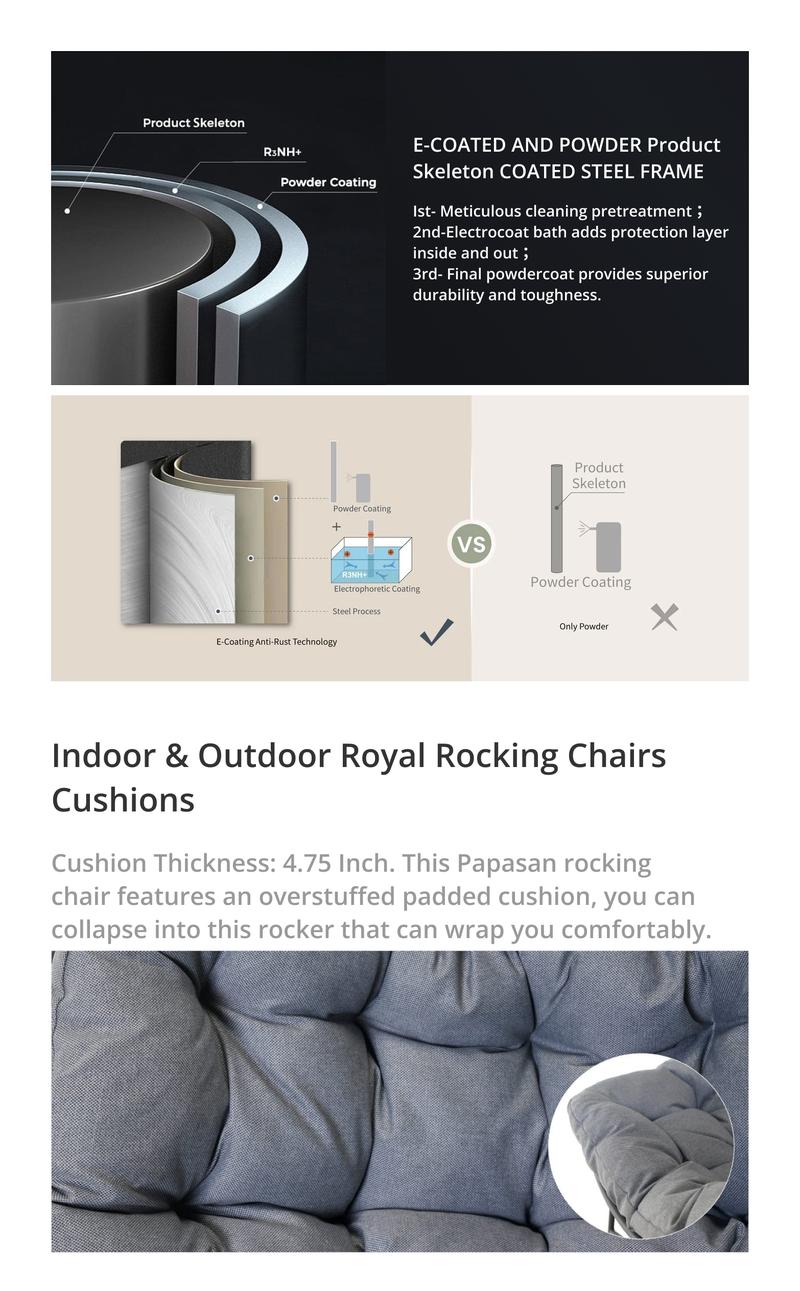 Product Introduction of GRANDPATIO Indoor & Outdoor Royal Rocking Chairs With Cushions for Porch, Garden, Patio 2