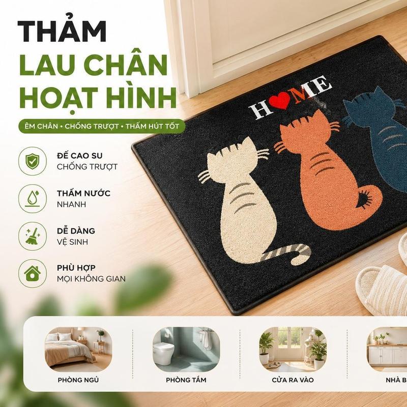 Thảm Lau Chân Thấm Hút Nước V4 In Hình Dễ Thương Thấm Hút Tốt Dùng Cho Nhà Tắm…
