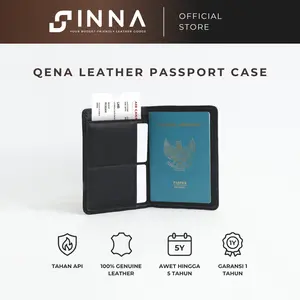 INNA LEATHER Cover Paspor Kulit Sapi Asli Qena Passport Leather Case 100% Genuine Leather 1 Slot Utama & 2 Slot Kartu Tahan Lama Garansi 1 Tahun - Dokumen