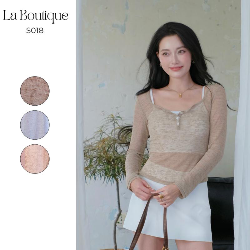  Set áo thun len quện tay dài và áo croptop 2 dây thun giấy viền ren - S018-2510LAB 