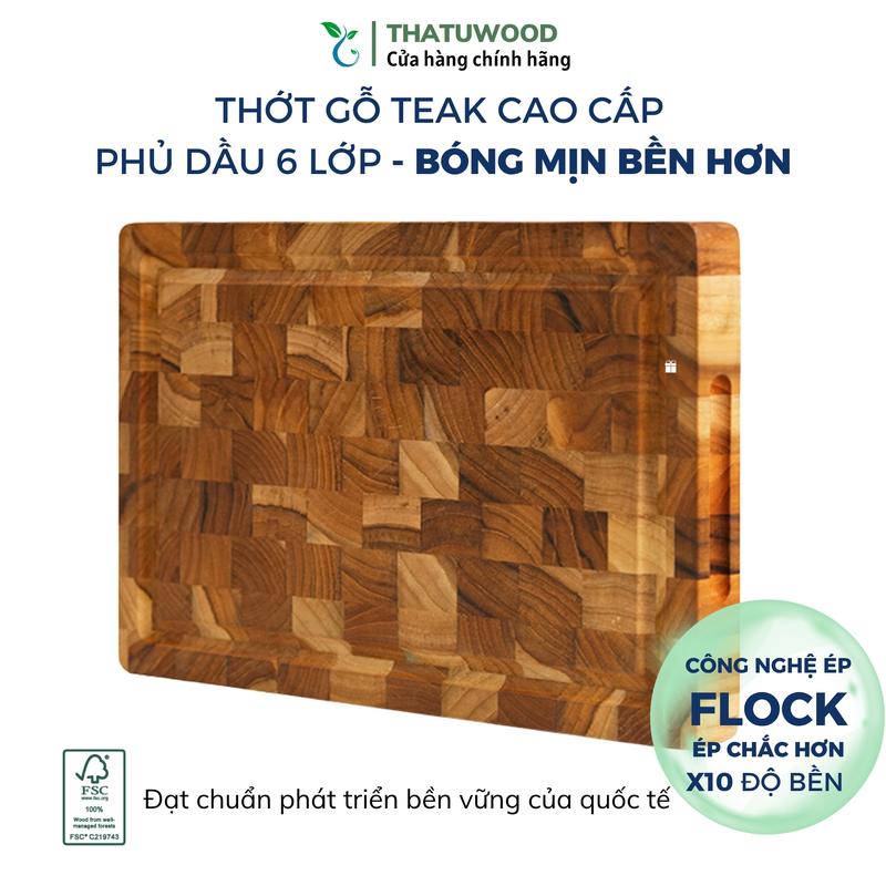 Thớt gỗ Teak THATUWOOD hình chữ nhật cao cấp hàng Việt Nam Xuất khẩu, kích thước 20x30x2.5cm