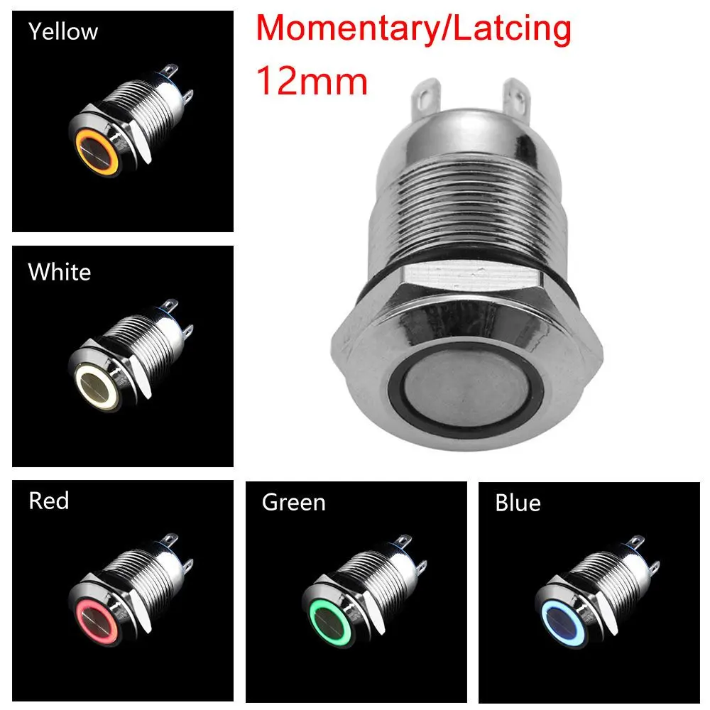 Waterproof Push ON/OFF 12mm Momentary/Latching LED Metal Button Switch