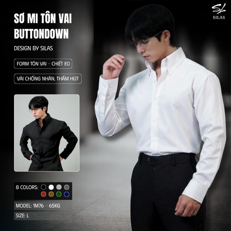 (Form Tôn Vai) Áo Sơ Mi SILAS Timothy Cổ Button Down Tay Dài Nam Cotton Chéo Giấu Cúc, Thêu Cổ Tay SL Chiết eo - ASL26