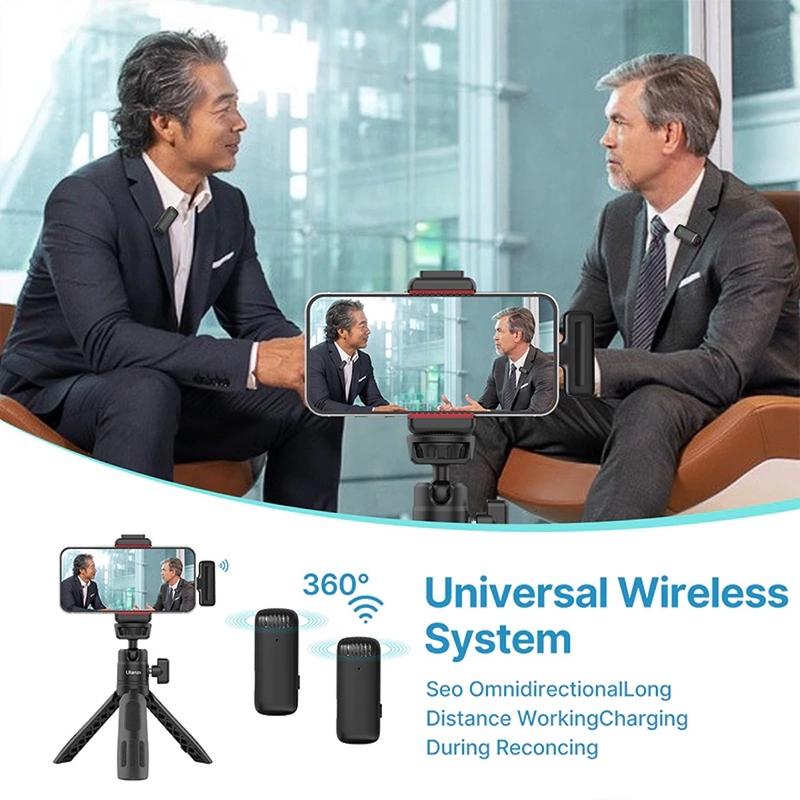 ULANZI J11 / J12 Wireless Lavalier Microphone Audio Sound Recorder Dual Vlog Mic for Mobile Phone Smartphone / PC Computer Plug Portable Earbud Receiver 1