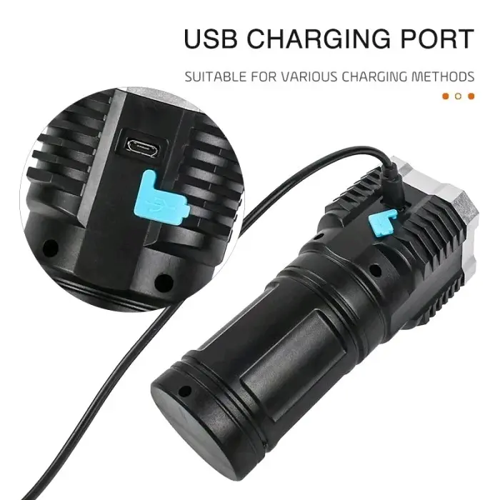 senter led super bright 4 mata led mata cob light super terang 48 w chargeable cas portable Baterai Lampu  Usb 4
