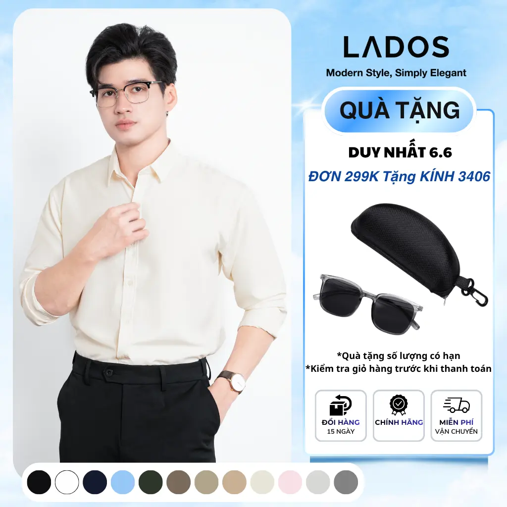 Áo sơ mi nam dài tay LADOS - 779 chất lụa mềm mịn lịch sự phong cách công sở
