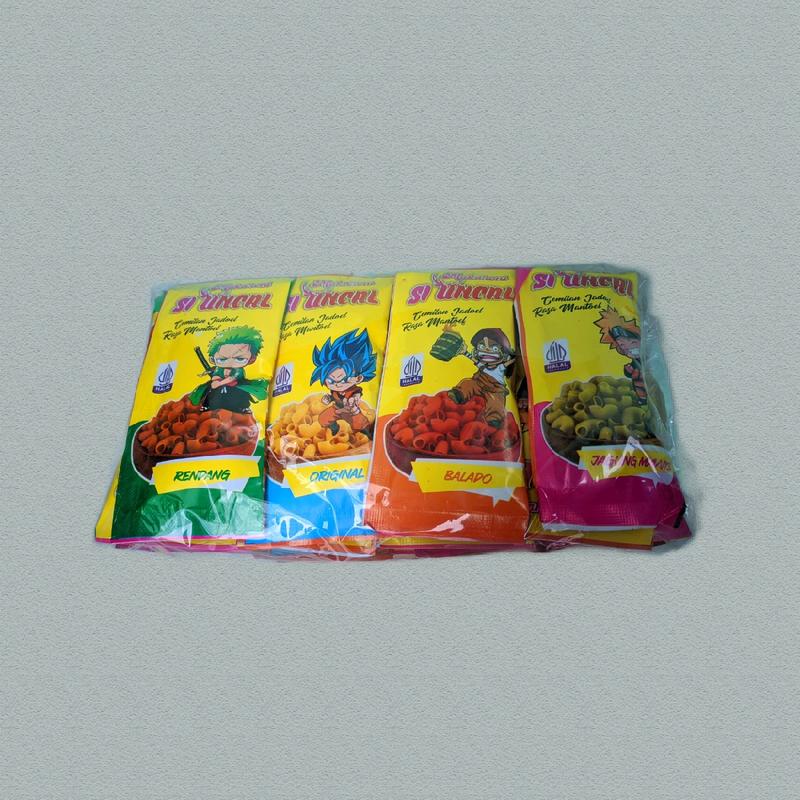 Makaroni karakter seribuan  kemasan 1 pack (isi 20 pcs) mix 4 rasa 4