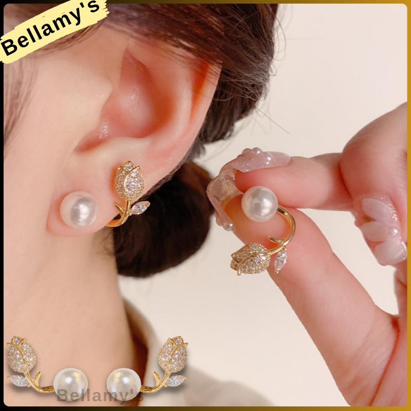 COD ❤️ Anting-anting Mutiara Bunga Tulip Perasaan Tingkat Lanjut Anting-Anting Indah Temperamen Elegan-Bellamy's 1