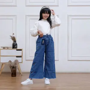 Kulot Bordir Pinggang Karet Fashion Celana Panjang Jeans Motif Anak Perempuan
