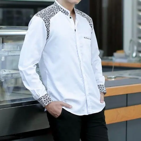 Baju Koko EL Rumi Lengan Panjang Motif Araseo Kombinasi Batik Warna Putih Hijau Army Coksu