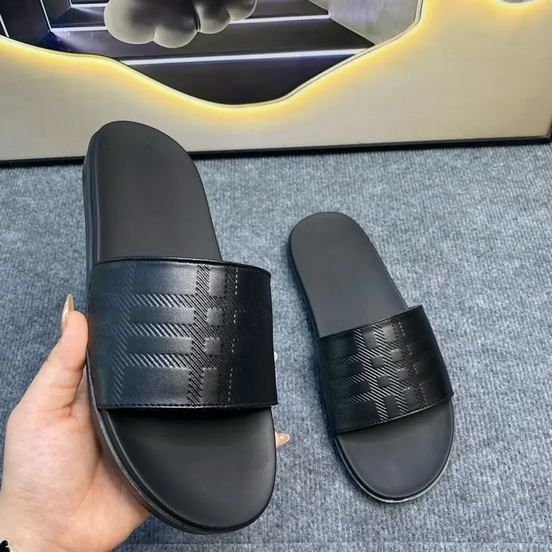 [ Bản Khâu đế] Dép nam da sit quai ngang vân sọc - đế cao su 2 lớp chống trơn trượt - Dép lê Slipper đế bằng