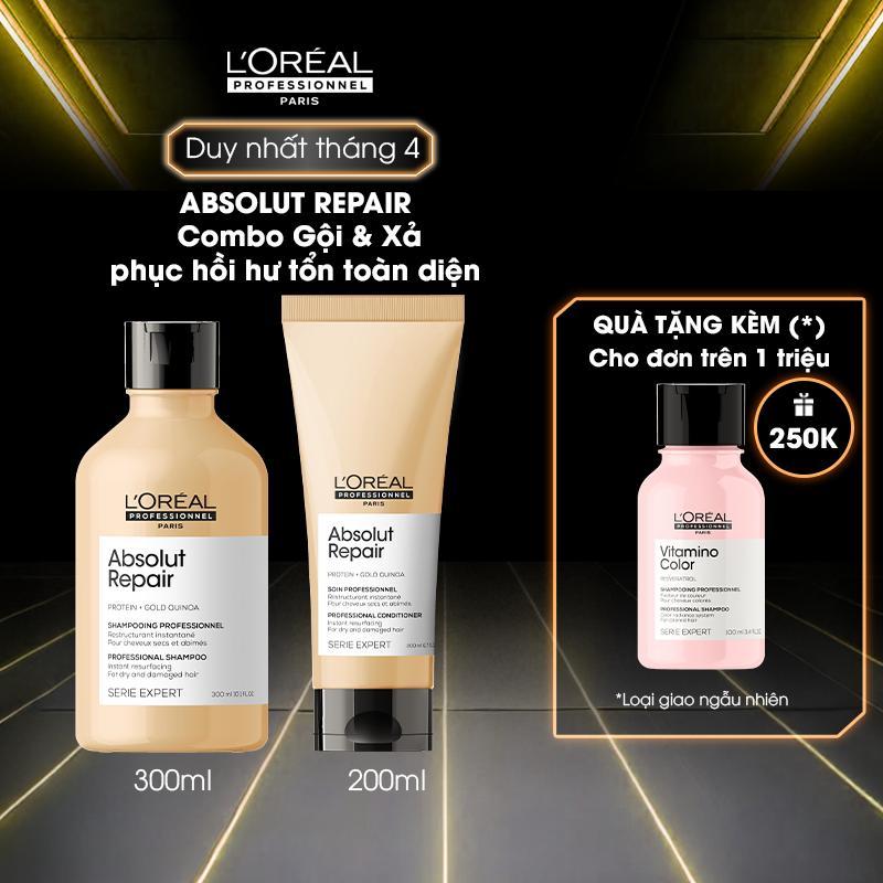 Combo phục hồi tóc hư tổn LOreal Professionnel Serie Expert Absolut Repair Gold Dầu gội 300ml và Dầu xả 200ml Chăm Sóc Tóc