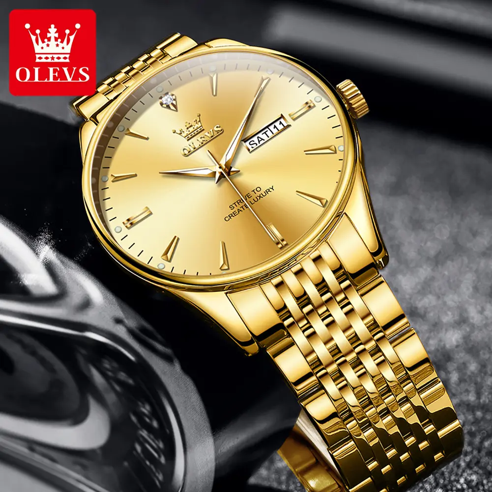 LIMITED STOCK! OLEVS Men's Luxury Quartz Watch: Diamond Accents, Glow-in-the-Dark & Dual Calendars | Stainless Steel Band + 30M Waterproof | Business & Casual Versatile Model 2929