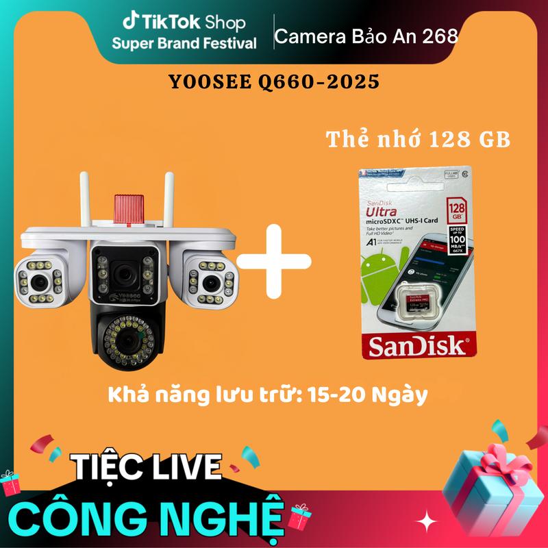 [Bảo An x Quốc Dũng ] Camera Yoosee + Thẻ Nhớ 128G  3 Mắt XOAY 360 XEM 3 MÀN HÌNH- Xem Đêm Rõ Ràng (Q660)