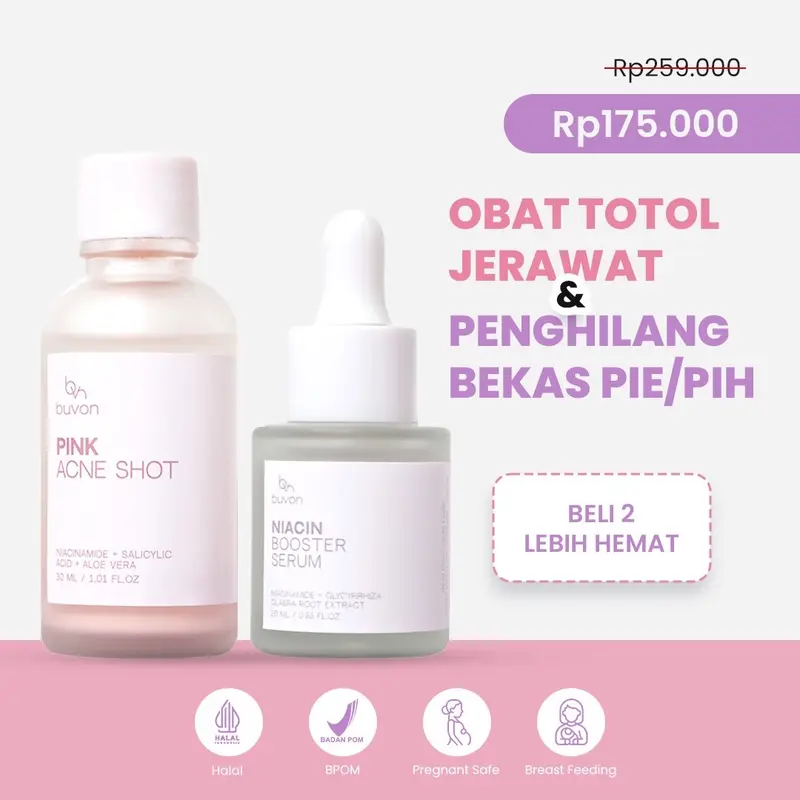 Buvon Pink Acne Shot 30ml & Niacinamide Booster Serum 20ml - Obat Totol Jerawat & Serum Hilangkan Bekas Jerawat PIE PIH Hitam Tetes Memudarkan Wajah 0