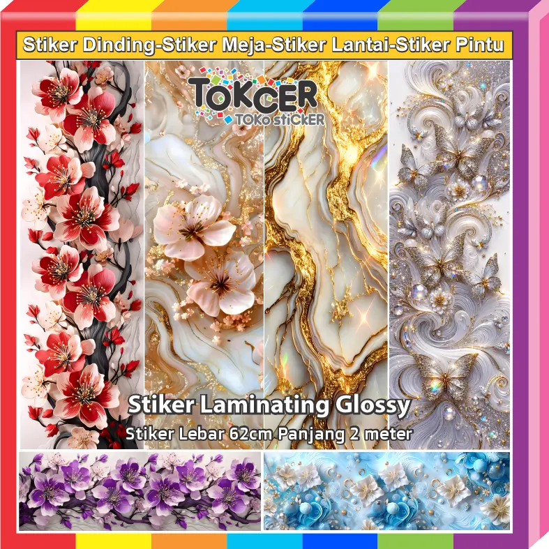 Wallpaper Stiker LAMINATING GLOSSY Mengkilap untuk Dinding Dapur / Stiker Meja / Stiker Keramik/ Stiker Lantai/ Stiker Pintu  Anti Air Anti Minyak Tahan PANAS ukuran 62cm x 2 Meter