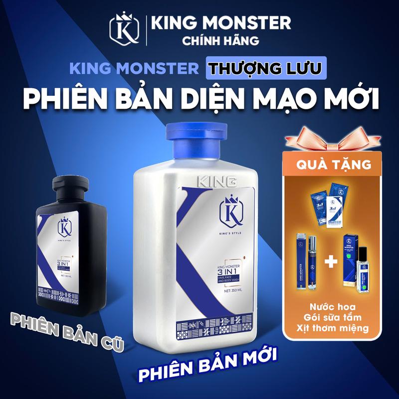 King Monster Phiên bản Thượng Lưu Sữa tắm gội nam 3in1 dung tích 350ml - Tặng 1 Xịt Thơm Miệng + 1 Dây 10 Gói+ nước hoa