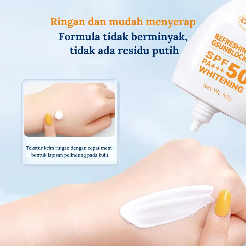 【+30000 untuk 2PC】Memrefresh Sunscreen,Yellow Hat Sunscreen,UV Protection SPF50+ PA+++ Facial Kuning Wajah Muka Berjerawat 2