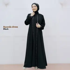 Ayunda Dress Bahan Ceruty Mix Syakilla Hiasan Swarovsky Dress Gamis Wanita Dewasa Jumbo Muslim Crinkle Mewah Airflow Syari Shakila