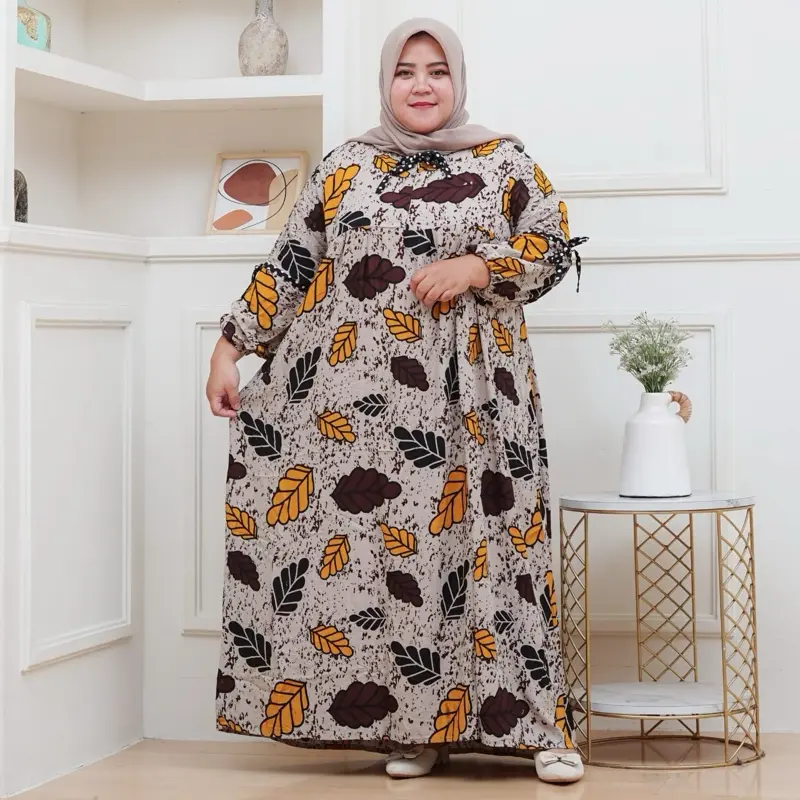 Gamis rayon jumbo ld 130 muat bb 100kg| Gamis jumbo bahan rayon premium kekinian Busui motif terbaru