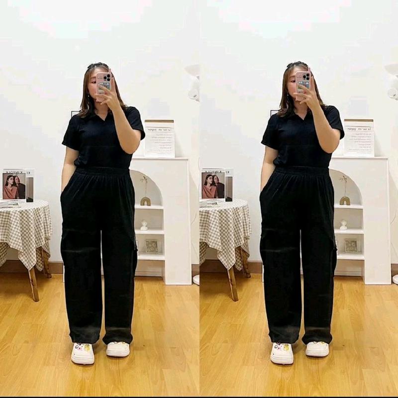 Jooly Up Cargo Sweatpant Korean Style Celana fleece Kargo Kantong Banyak Wanita Ukuran Jumbo 5