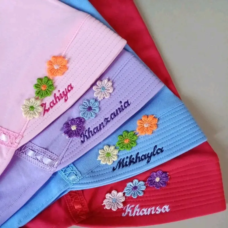 Kerudung Nama /kerudung bunga / Kerudung sekolah gratis request nama / kerudung nama motif bunga 0