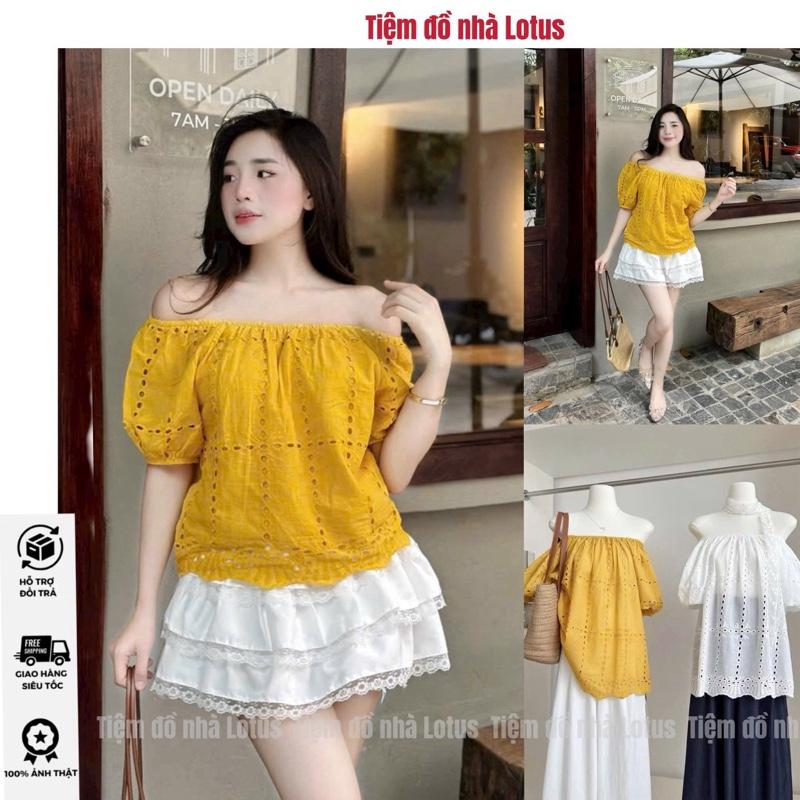  Video SP - Áo trễ vai ren đục lổ tay dài phong cách nữ tính   Tiệm đồ nhà Lotus   