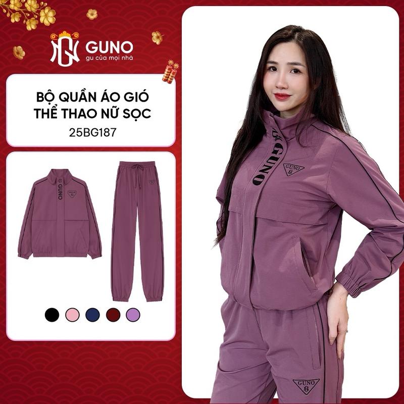 GUNO-Bộ quần áo gió NỮ GUNO cổ bẻ logo tam giác phối sọc nhỏ SP5 Women| 25BG130
