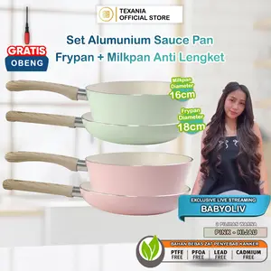 [EXCLUSIVE BABYOLIV] TEXANIA Set Sauce Pan 16cm & Frypan 18cm Bahan Alumunium Anti Lengket Milk pan Panci Mie Free Obeng Kitchenware