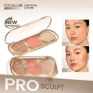 Focallure Pro-Sculpt 3 in 1 Multi-Use Facial Shaping Palette Highlighter & Contour & Blush Do-It-All Upgrade Ultra-Pigmented 3D