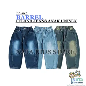 Baggy Barrel Jeans - Celana Jeans Anak Perempuan Laki-laki Unisex Balon Skena Usia 2-9 tahun Bahan Soft Jeans Desain Unik Fashion Kids Perempuan dan laki laki Cargo