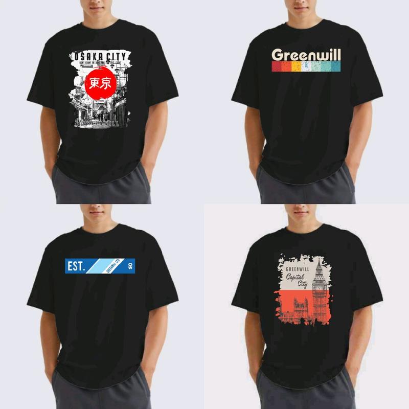 Kaos 100rb 8 Pcs Kaos GreenWill Baju Atasan Lengan Pendek Pria Wanita Dewasa T-Shirt Hitam Distro Oblong 2