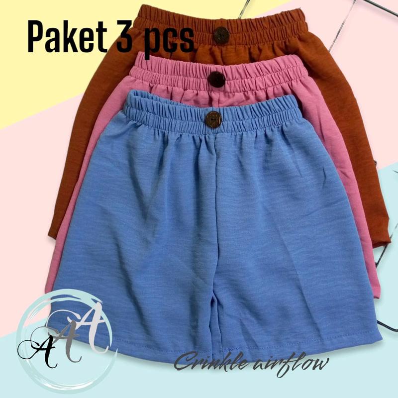 Paket 3 pcs Celana Pendek Anak Perempuan Crinkle airflow 1 - 10 Tahun 3