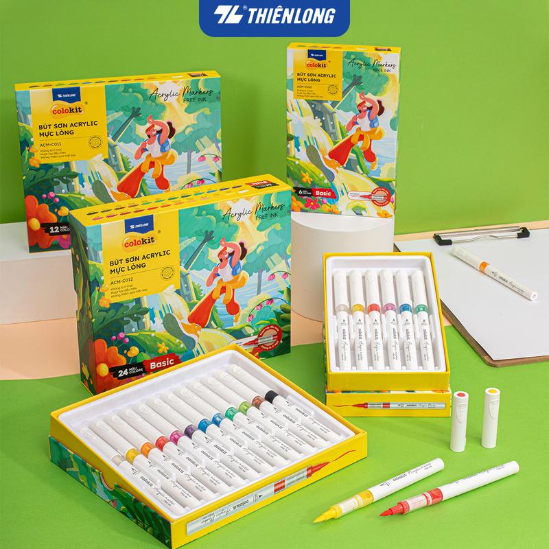  Acrylic Markers Bút sơn  Bút lông 12 24 36 màu ThiênLong Colokit - Màu sắc tươi sáng Mượt tay đều màu 