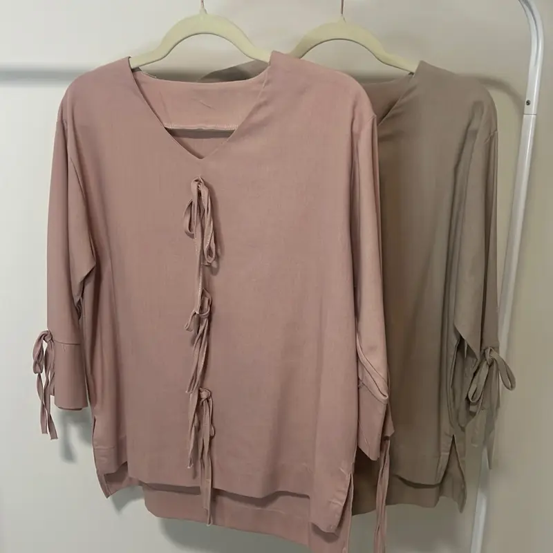 KATE LINEN V-NECK RIBBON TOP