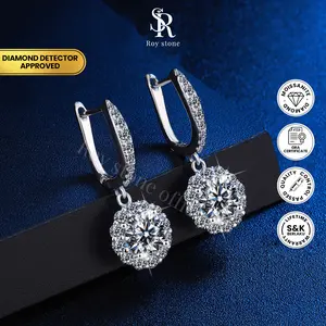 Roystone_Moissanite Anting Wanita Original Sertifikat GRA Silver925 Lapis Emas18K_Flower Earring