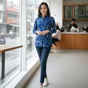Kemeja Wanita Motif Ciprat Kemensos Non Furing Bahan Katun