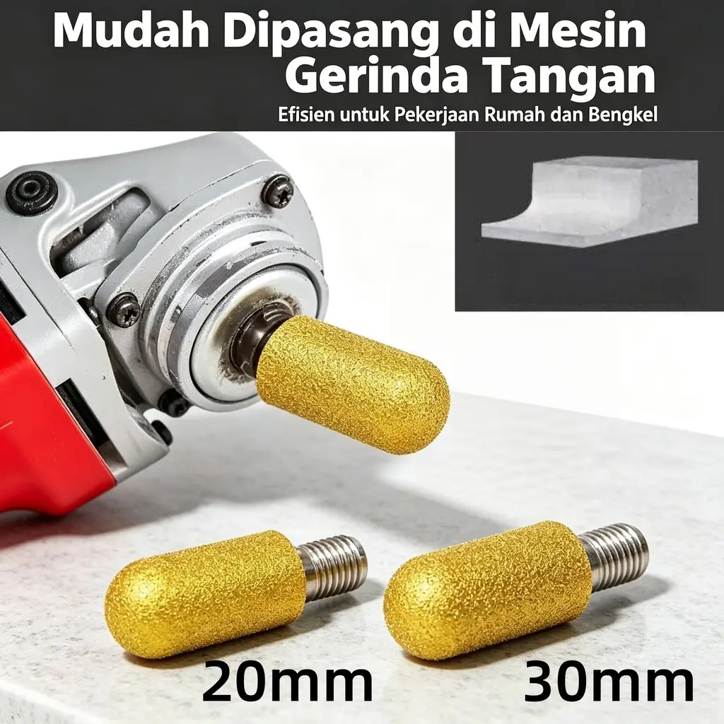 20/30mm Roda Gerinda Diamond Lengkung Bulat Bullnose Mata Gosok Pinggir Melengkung Cocok Mesin Gerinda Tangan Pekerjaan Rumah